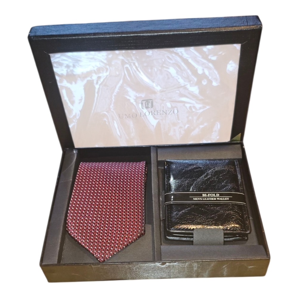 lorenzo Black Wallet and Red Tie Set